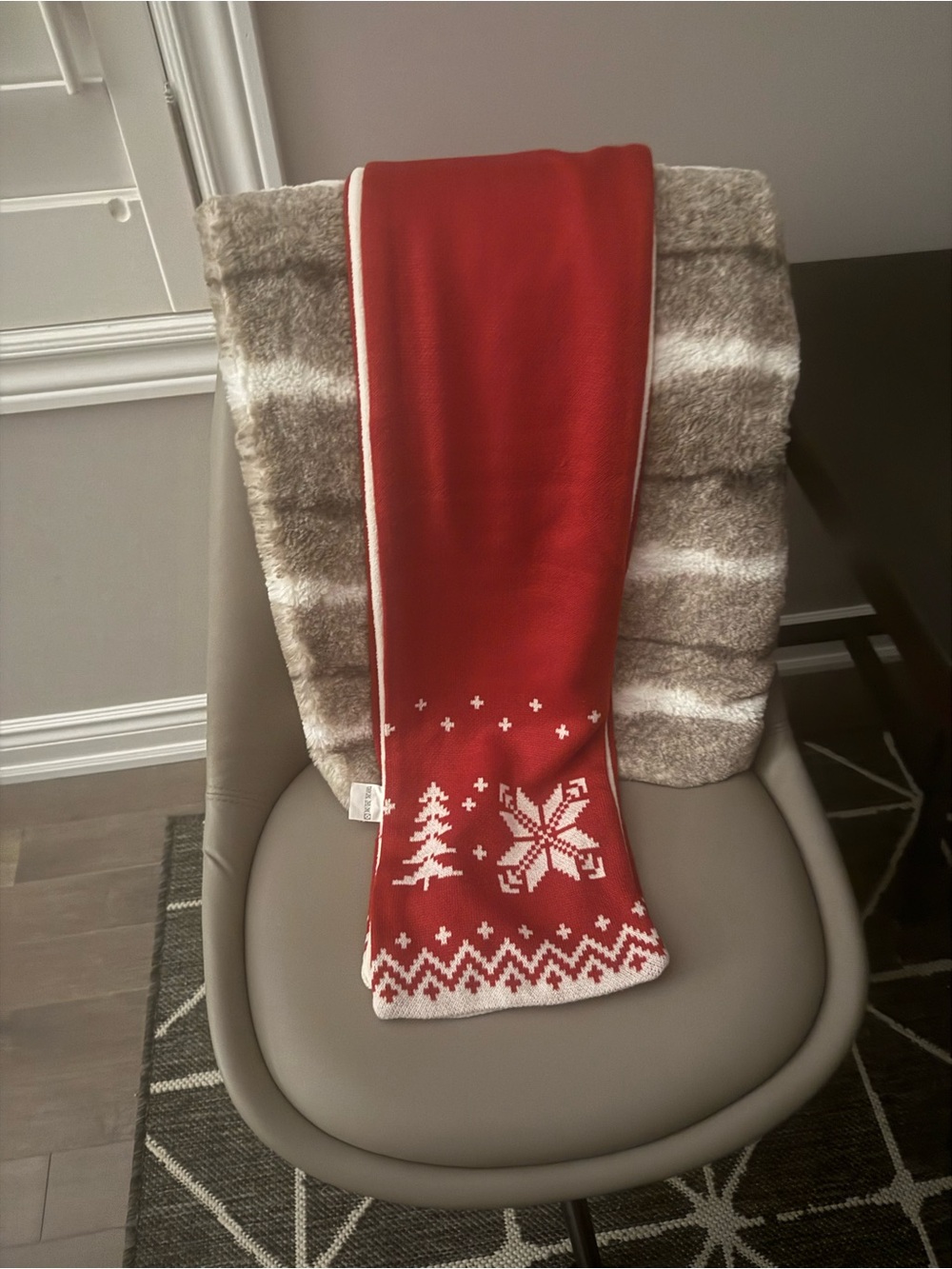 Tim Hortons Holiday Red Knit Scarf with White Snowflake Pattern